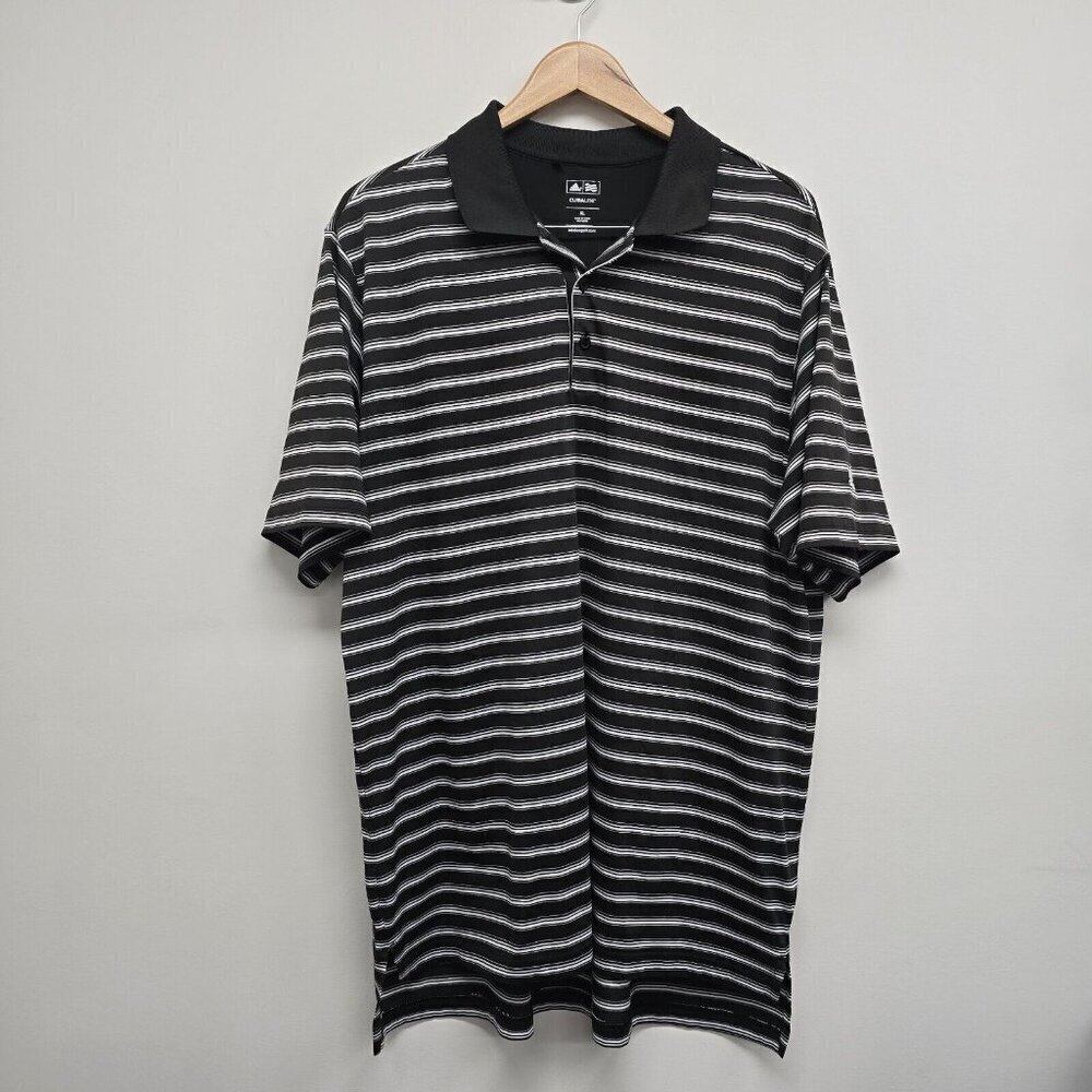 Adidas Climalite Golf Polo Shirt Black White Striped Mens Size XL Stretch
